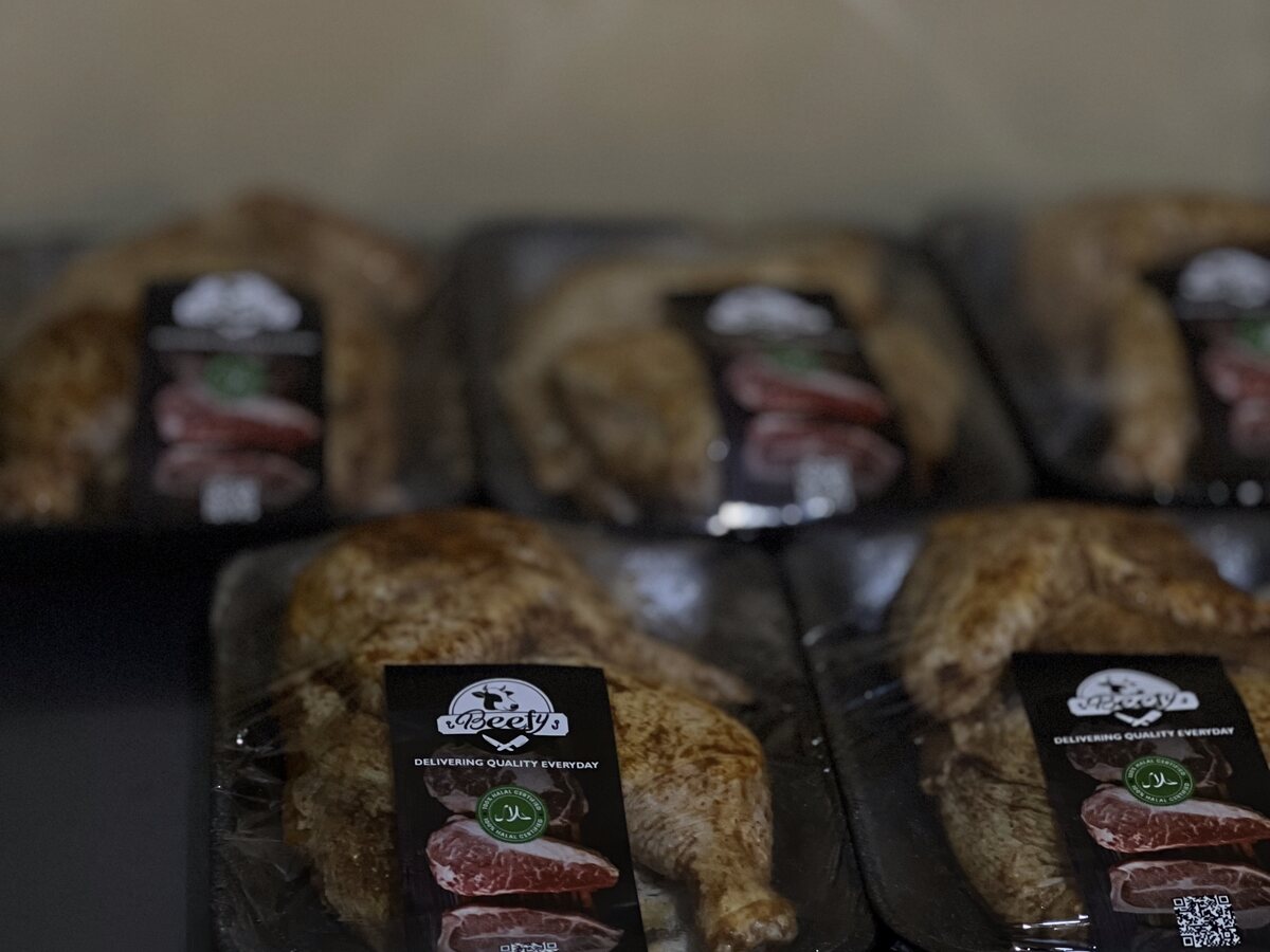 Marinated chicken trays, packed and labelled